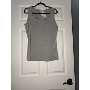 Ps Love Ribbed Sleeveless Split Neck Tank Top Gray Large Nwt 28